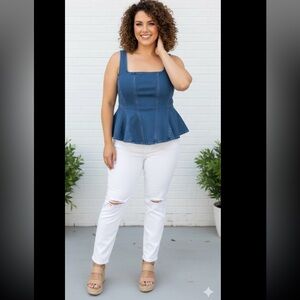 NWT Good American Blue Denim Corset Peplum Top Size 2x